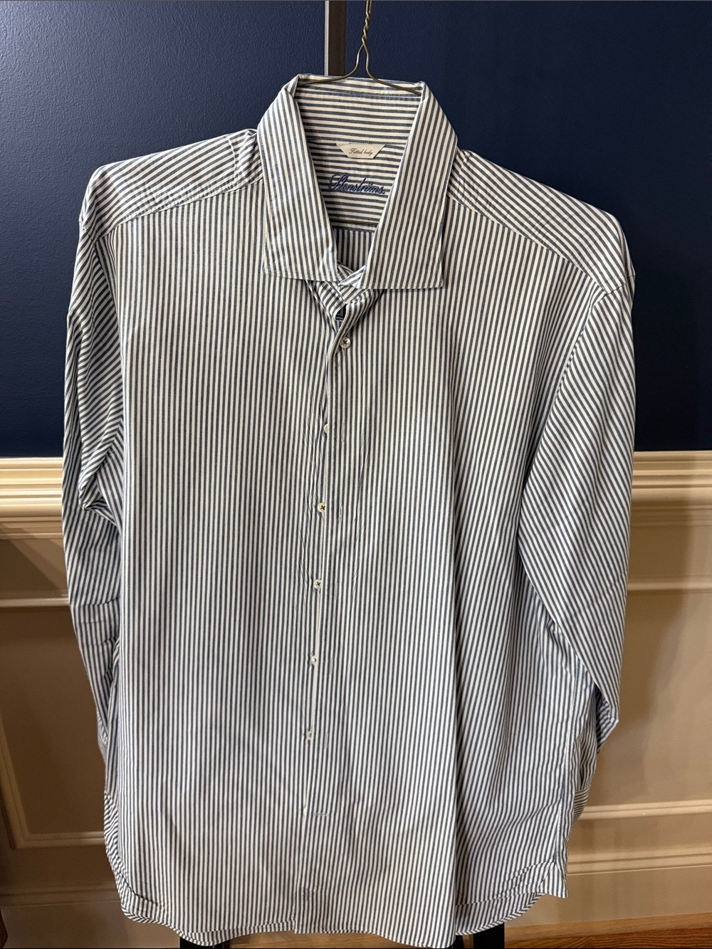Stenstroms Men's Blue and White Vertical Stripe Dress Shirt